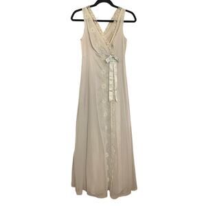 Vintage Shadowline Ice Baby Blue Chiffon Lace Embroidered House Dress XS Petite